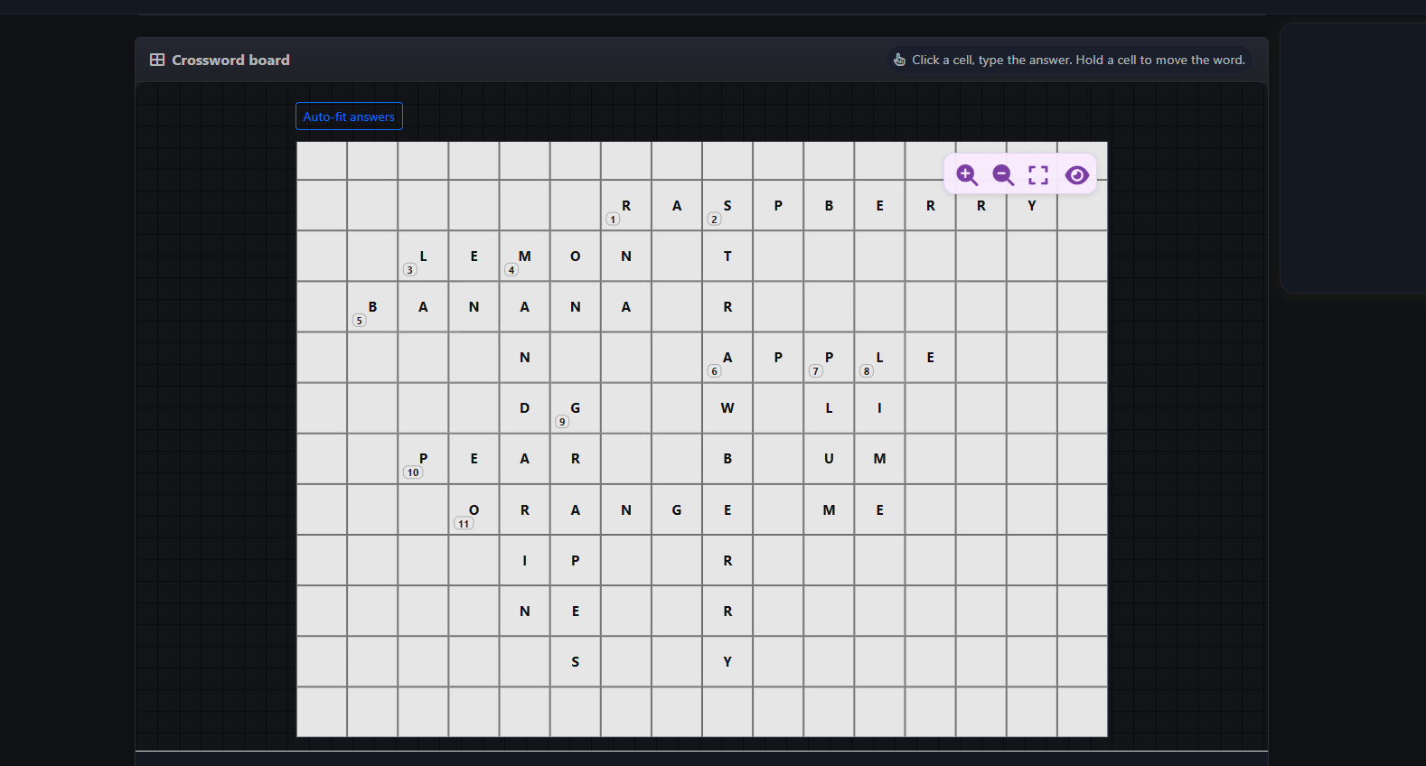Automatic placement of an entry on the crossword grid.