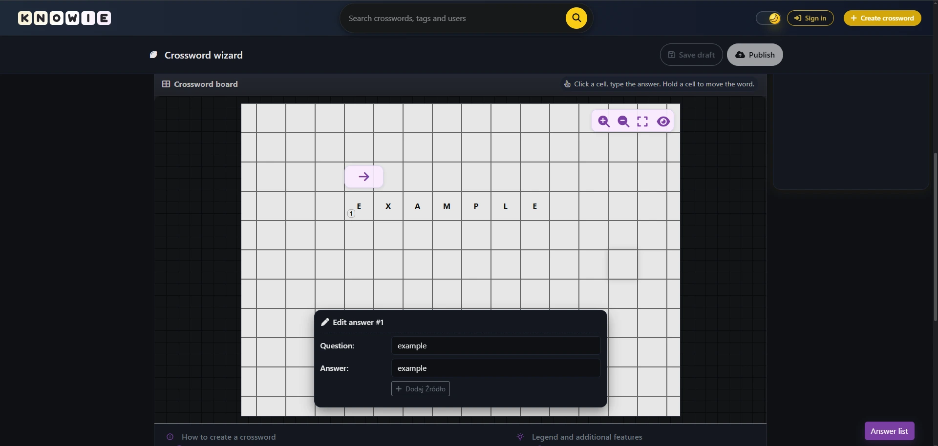 Jak zmienić numerację pytań w kreatorze krzyżówek Knowie