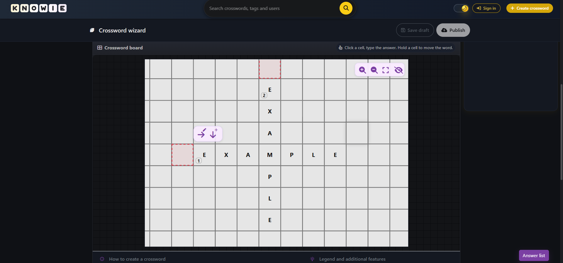 Use the two arrows to efficiently “cross” words on the grid.