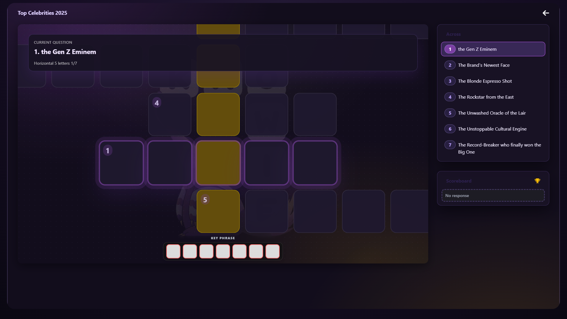 Streamer Mode gameplay view: crossword and viewer ranking