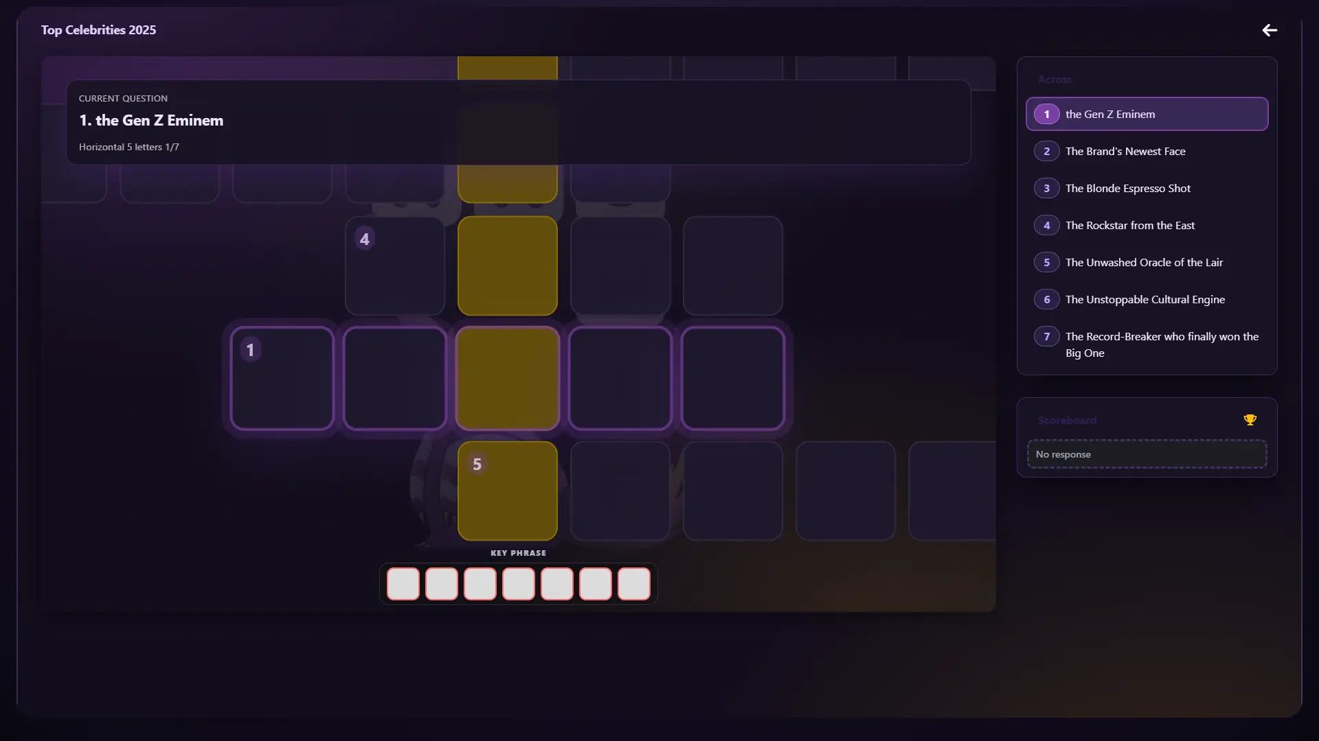 Streamer Mode gameplay view: crossword and viewer ranking