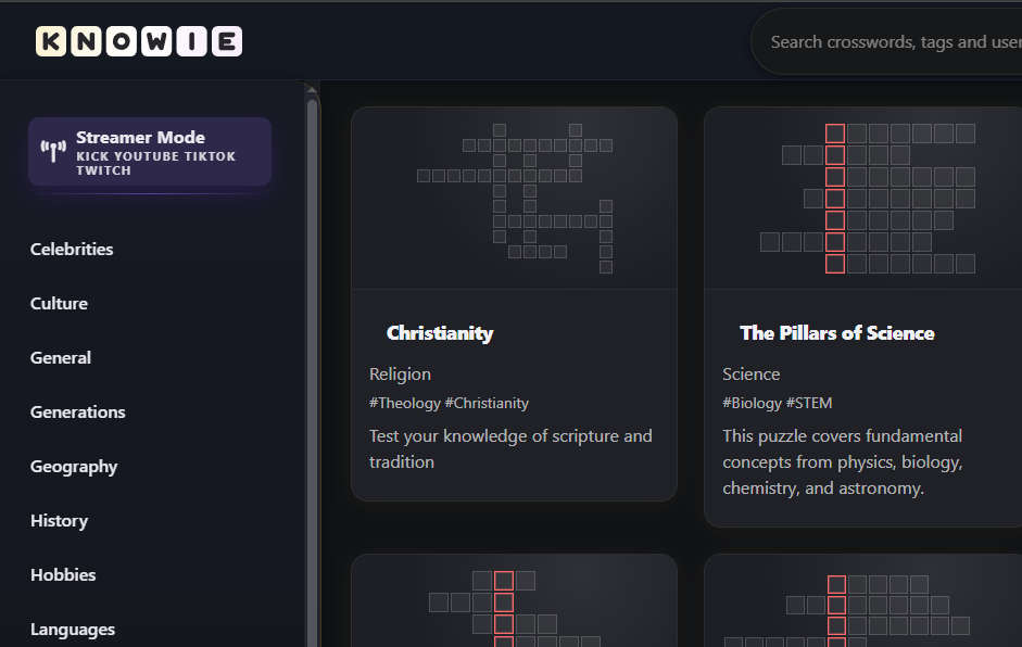 Accessing Streamer Mode from the main page of Knowie.net