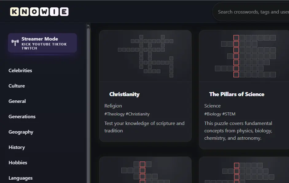 Accessing Streamer Mode from the main page of Knowie.net